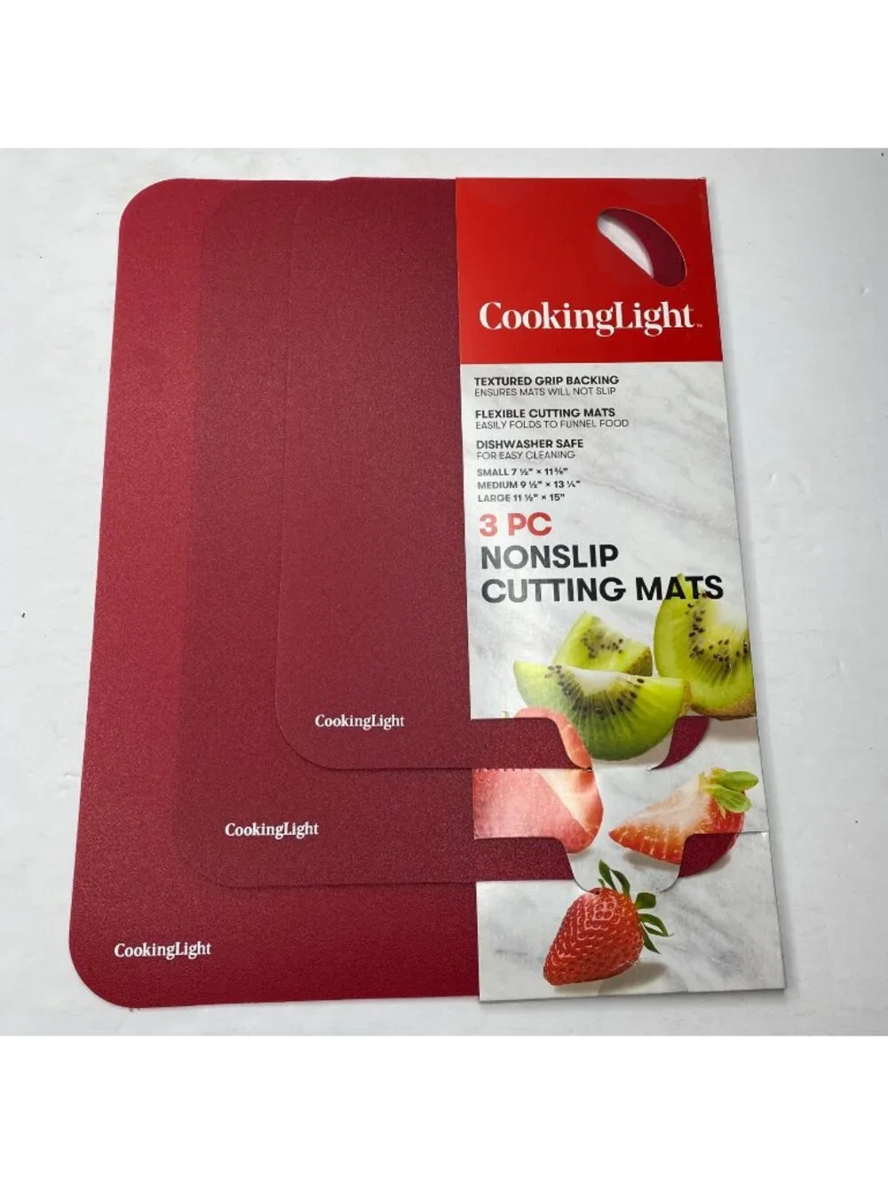 3 Pc Cooking Light Non-Slip Flexible Cutting Mats Red Dishwasher Safe Small Medi